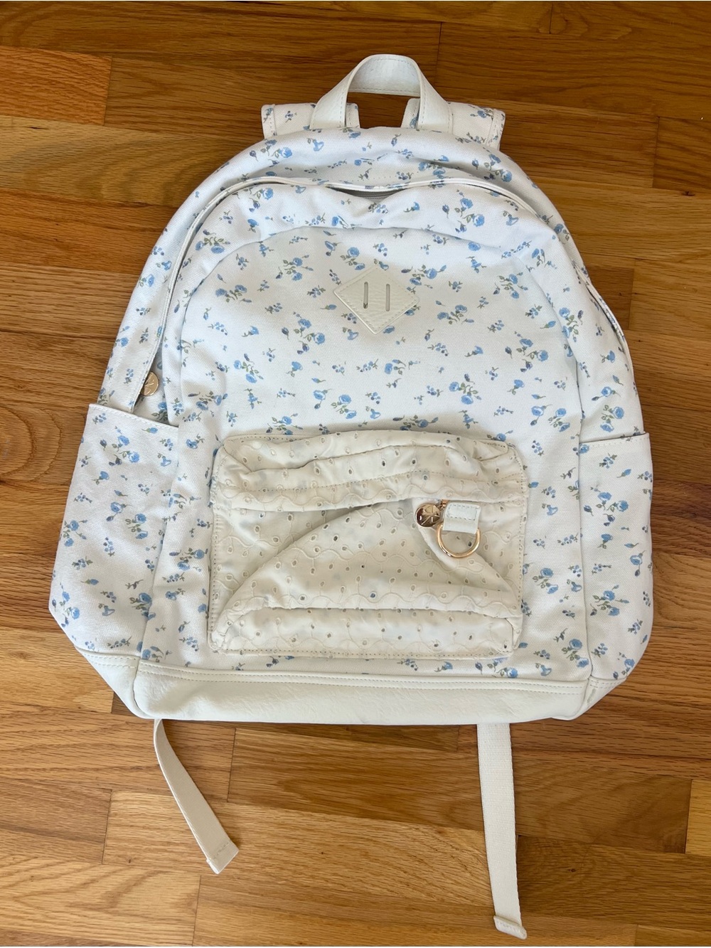 LoveShackFancy White Backpack with Blue Floral Print